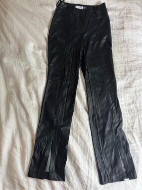 Calvin Klein Black Faux Leather Pleated Waist Pants
